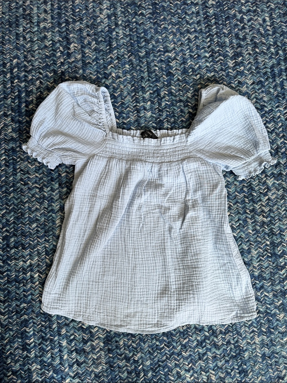 J.Crew Square Neck Puff Sleeve Top Light Blue Cotton - XS